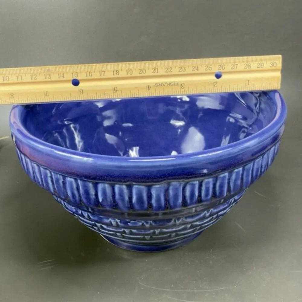 Burley Clay Products Pottery Blue Bowl Container Flower Pot USA Hand Made Marked